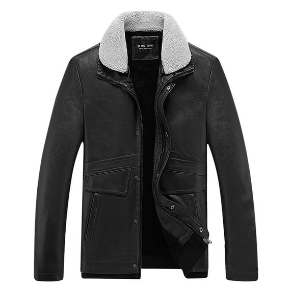 guisaled Mens Fleece Jacket Sherpa Lined Full Zip Winter Faux Leather Jacket Snap Button Lapel Collar Trucker Jackets With Pockets Clothing Items