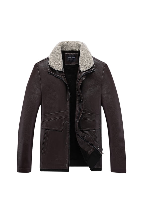 Mens Fleece Jacket Sherpa Lined Full Zip Winter Faux Leather Jacket Snap Button Lapel Collar Trucker Jackets With Pockets s