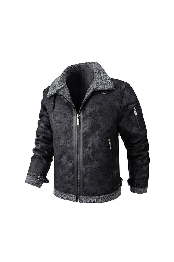Mens Fleece Jackets Lapel Thicken Winter Warm Coats Long Sleeve Padded Windproof Waterproof Jacket