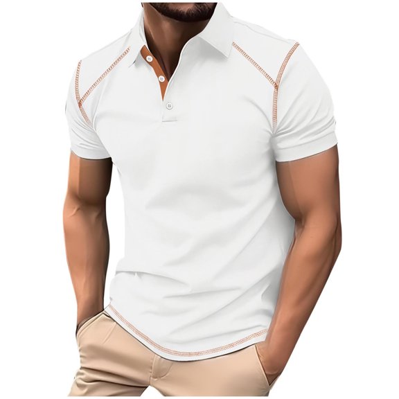 guisaled Mens Golf Shirts Short Sleeve Turndown Collar Tee Shirts Solid Color Slim Fit Henley Casual Business Work Blouses