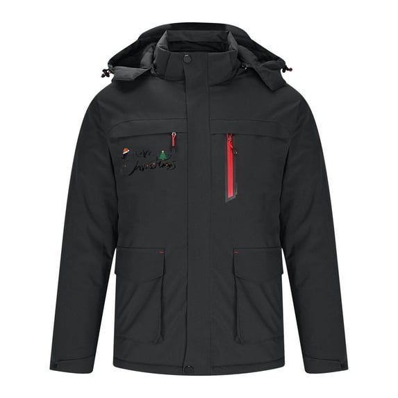 guisaled Mens Heated Jacket Hooded Windproof Christmas Printed Heated Coats Intelligent Single Control 3 Zones Warmer Winter Jackets