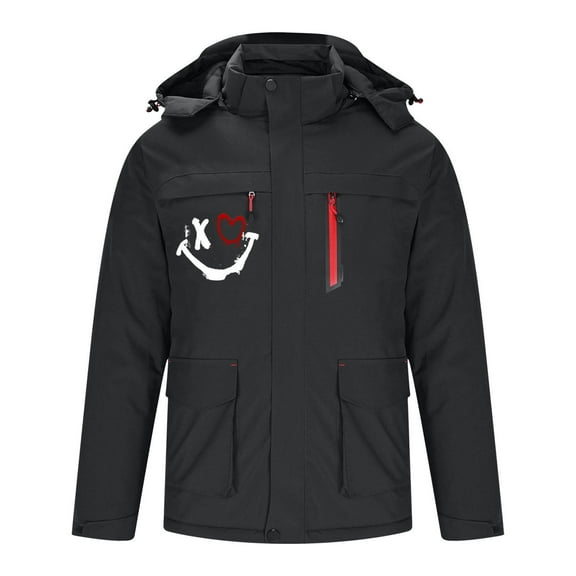 guisaled Mens Heated Jacket Water Resistant 3 Areas Down Heating Coats Fashion Printed Long Sleeve Hooded Thicken Winter Ski Jackets