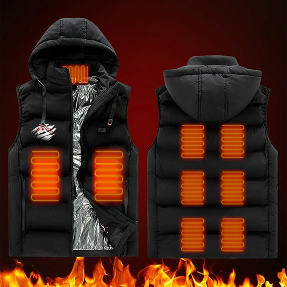 guisaled Mens Heated Vest with Hood Lightweight Warm Rechargeable Smart Heated Vests 9 Heating Zone Softshell Quilted Jackets Clothing