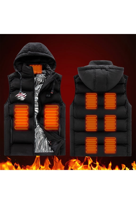 Mens Heated Vest with Hood Lightweight Warm Rechargeable Smart Heated Vests 9 Heating Zone Softshell Quilted Jackets
