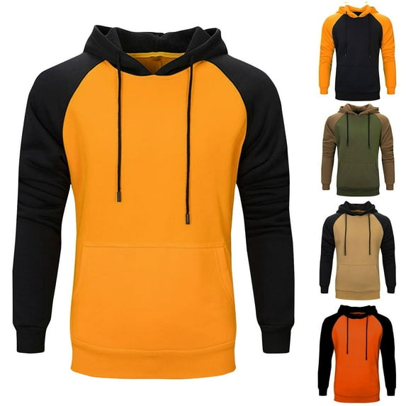 guisaled Mens Hooded Sweatshirt Lightweight Color Block Drawstring Hoodies Casual Long Sleeve Patchwork Jacquard Pullover Hoodie