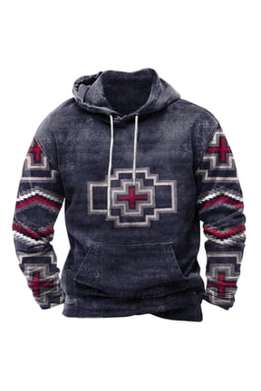 Mens Hoodie Graphic Vintage Western Long Sleeve Hooded Sweatshirts Plus Size Aztec Printed Tribal Ethnic Pullovers Tops