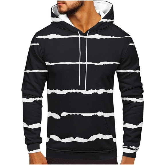 guisaled Mens Hoodies Fashion Striped Printed Hooded Sweatshirts Casual Drawstring Lightweight Slim Fit Pullover Hodie with Pockets