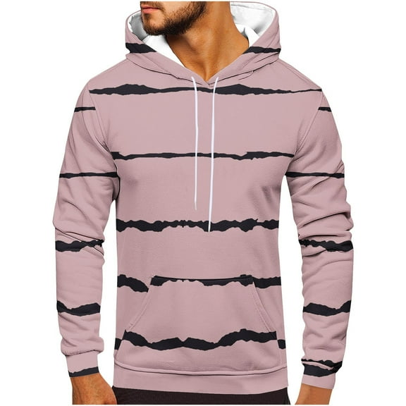 guisaled Mens Hoodies Fashion Striped Printed Hooded Sweatshirts Casual Drawstring Lightweight Slim Fit Pullover Hodie with Pockets