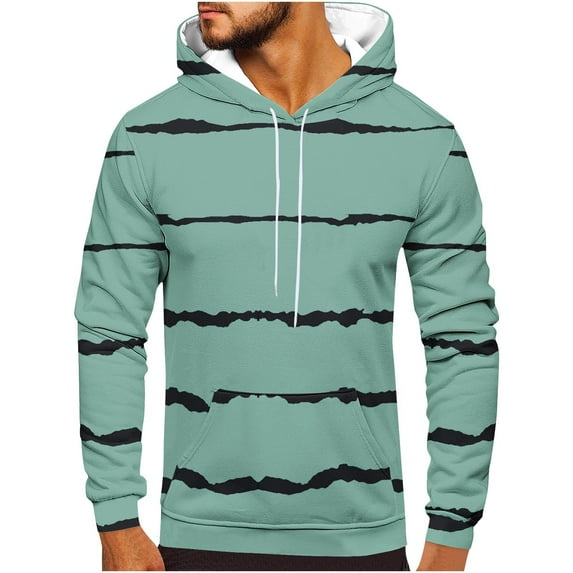 guisaled Mens Hoodies Fashion Striped Printed Hooded Sweatshirts Casual Drawstring Lightweight Slim Fit Pullover Hodie with Pockets