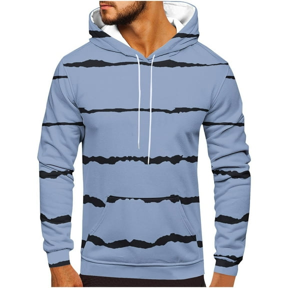 guisaled Mens Hoodies Fashion Striped Printed Hooded Sweatshirts Casual Drawstring Lightweight Slim Fit Pullover Hodie with Pockets