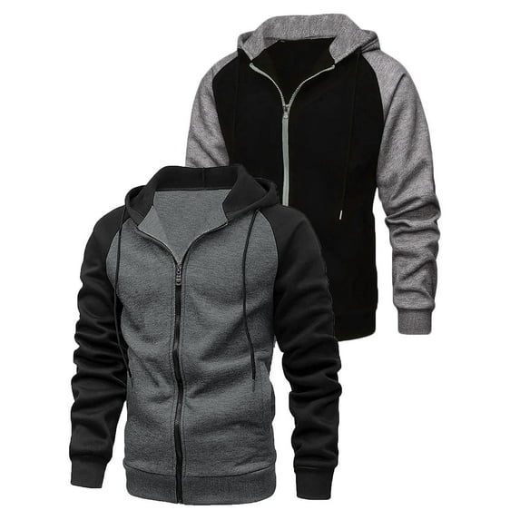 guisaled Mens Hoodies Zip Up Lightweight Drawstring Colors Block Patchwork Slim Fit Hooded Sweatshirts Long Sleeve Casual Hoodies