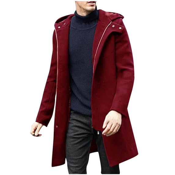 guisaled Mens Pea Coat Classic Slim Fit Wool Blend Hoodie Long Windbreaker Jacket Full Zip Winter Dressy formal Business Overcoat s 2025