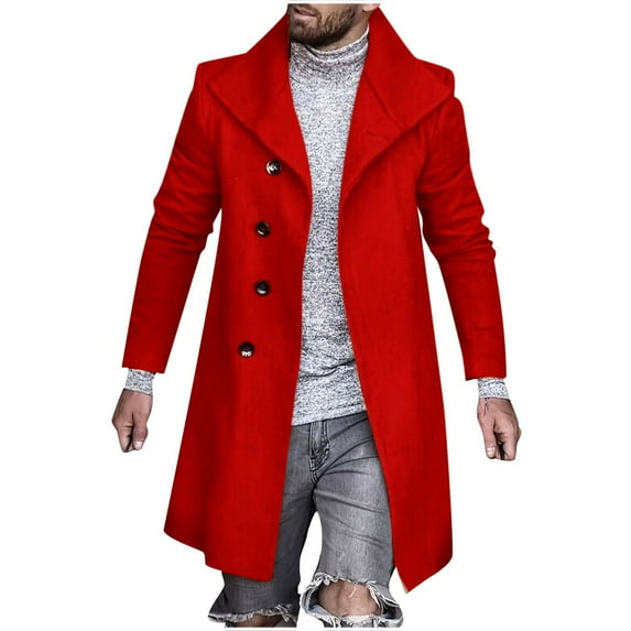 guisaled Mens Pea Coat Single Breasted Fall Winter Trench Coats Solid Notch Lapel Long Casual Trendy Windbreaker Jackets