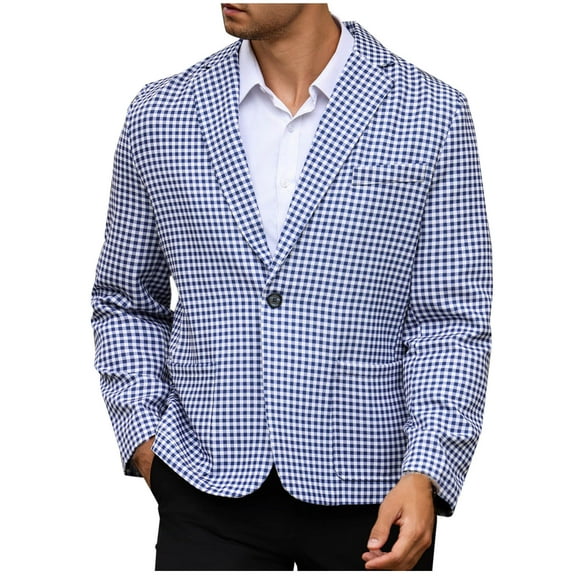 guisaled Mens Plaid Blazer Jacket Dressy Casual Slim Fit Checkered Suit Jackets One Button Notch Lapel Wedding Prom formal Sport Coats