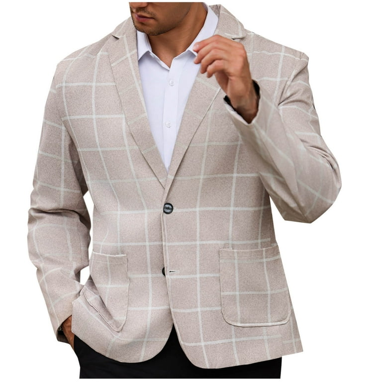guisaled Mens Plaid Blazer Jacket Dressy Casual Slim Fit Checkered