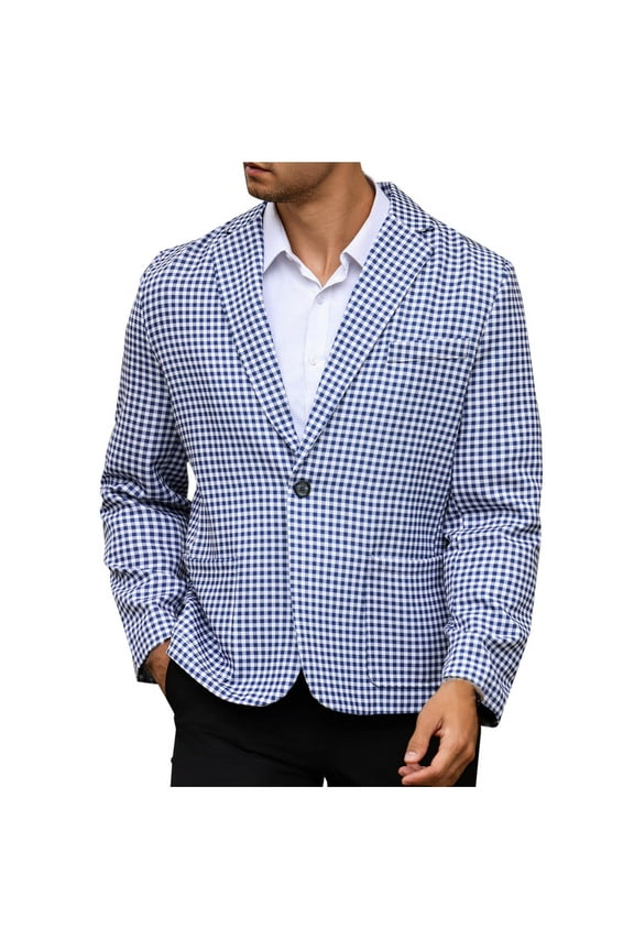 Mens Plaid Blazer Jacket Dressy Casual Slim Fit Checkered Suit Jackets One Button Notch Lapel Wedding Prom formal Sport Coats