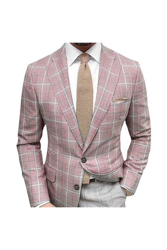 Mens Plaid Blazer Jacket Dressy Casual Slim Fit Checkered Suit Jackets One Button Notch Lapel Wedding Prom formal Sport Coats