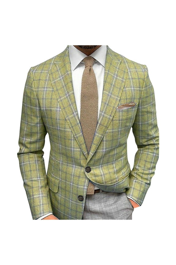 Mens Plaid Blazer Sport Coats Jackets Slim Fit Lightweight Checkered Blazers One Button Notched Lapel Business Casual Jackets