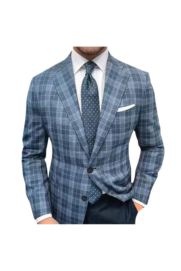 Mens Plaid Blazer Sport Coats Jackets Slim Fit Lightweight Checkered Blazers One Button Notched Lapel Business Casual Jackets