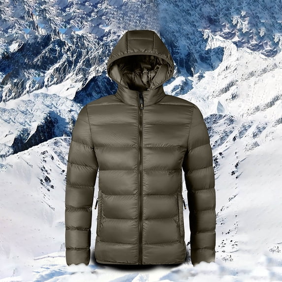 guisaled Mens Quilted Jackets Hooded Waterproof Windproof Puffer Jacket Full Zipper Insulated Lightweight Warm Winter Coats Deals