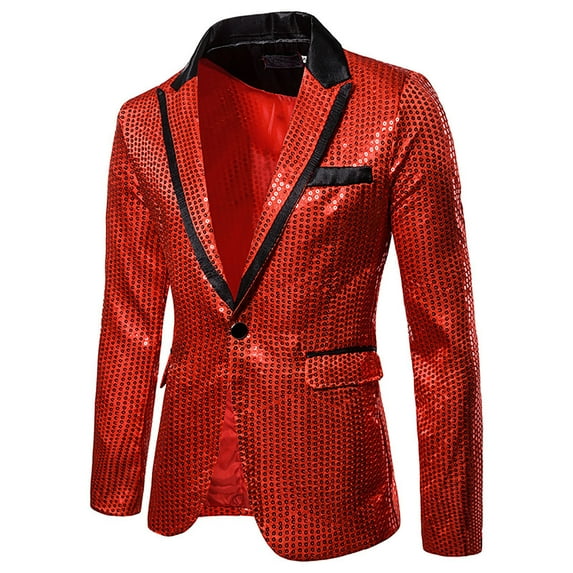guisaled Mens Sequin Blazer Shiny Shawl Lapel One Button Dressy Suit Jacket for Men Dinner Party Wedding Festival Tuxedo Jackets