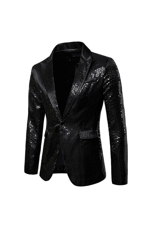 Mens Sequin Blazer Shiny Shawl Lapel One Button Dressy Suit Jacket for Men Dinner Party Wedding Festival Tuxedo Jackets