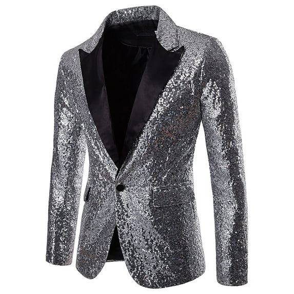 guisaled Mens Sequin Blazer Slim Fit Gold Party Prom Wedding Tuxedo One Button Notched Lapel Suit Jacket Fashion Shiny Sport Coat Deals