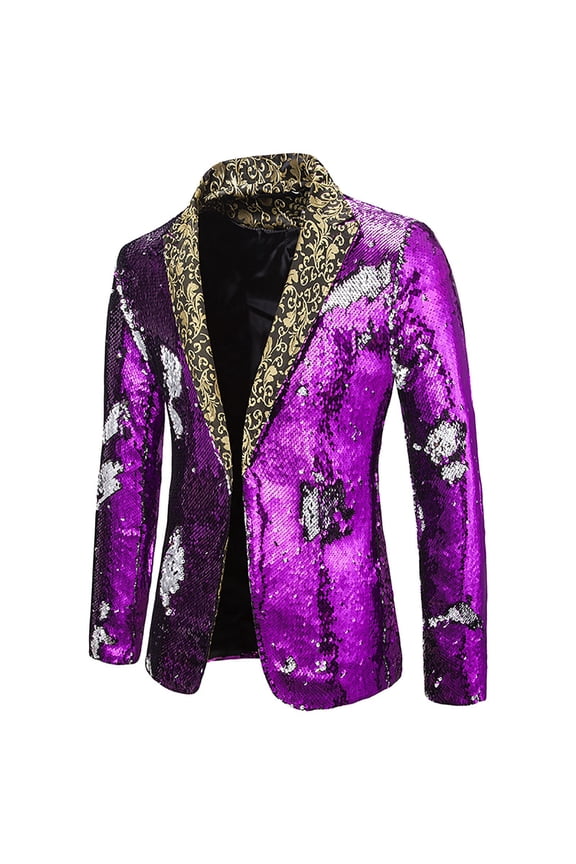 Mens Sequin Suit Jacket Slim Fit One Button Notch Lapel Blazer Jackets Prom Tuxedo Wedding Dinner Party Festival formal Blazers