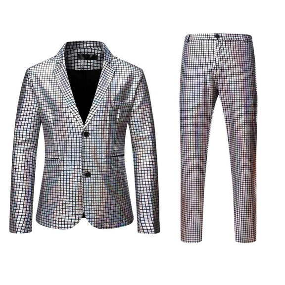 guisaled Mens Sequins Suits 2 Piece Slim Fit Colorful Blazer Jacket Pant Tuxedo Set Night Club Party Fashion Notch Lapel Suits Outfits s