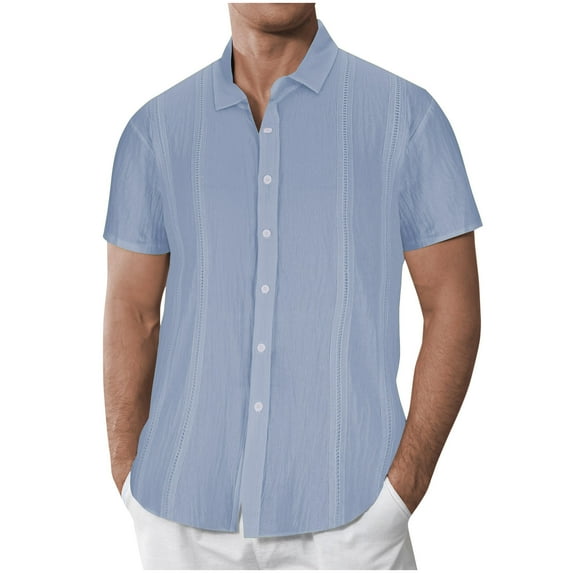 guisaled Mens Short Sleeve Blouses Cuban Guayabera Dress Shirt Casual Summer Beach Button Down Lightweight Vacation Hawaiian Shirts