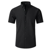 guisaled Mens Short Sleeve Dress Shirts Wrinkle Free Casual Button Down Shirt Classic Solid Color Slim Fit Business formal Blouses Tops