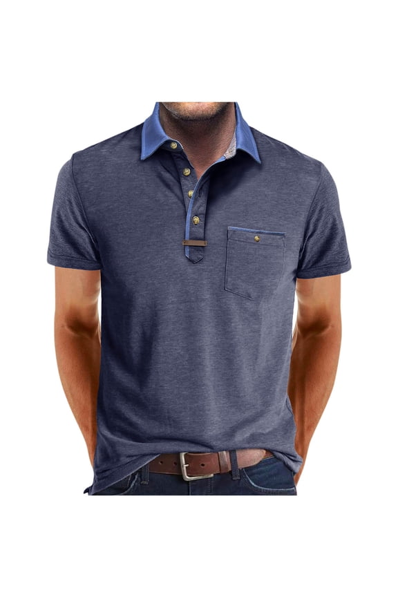 Mens Short Sleeve Golf Shirts Fashion Casual Cotton Slim Fit Button Down Solid Color Basic Henley Dressy Work Tops