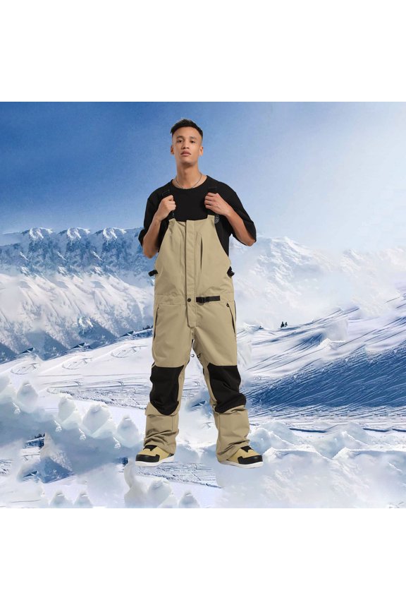 Mens Snow Bibs Waterproof Insulated Snowboard Pants Cargo Overall Winter Outdoor Zipper Baggy Windproof Warm Ski Pants
