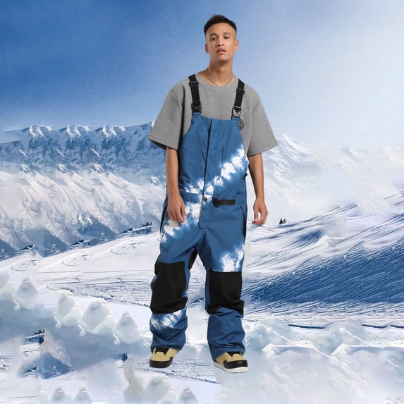 guisaled Mens Snow Bibs Waterproof Insulated Snowboard Pants Cargo Overall Winter Outdoor Zipper Baggy Windproof Warm Ski Pants
