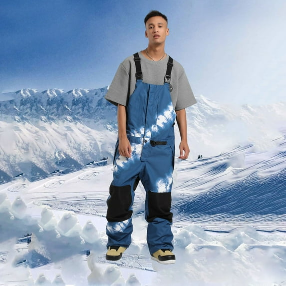 guisaled Mens Snow Bibs Waterproof Insulated Snowboard Pants Cargo Overall Winter Outdoor Zipper Baggy Windproof Warm Ski Pants