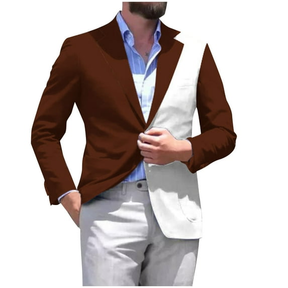 guisaled Mens Sport Coat Casual Blazer Patchwork Colors Block One Button Notched Lapel Business Suit Jackets Wedding Party Dressy Jacket