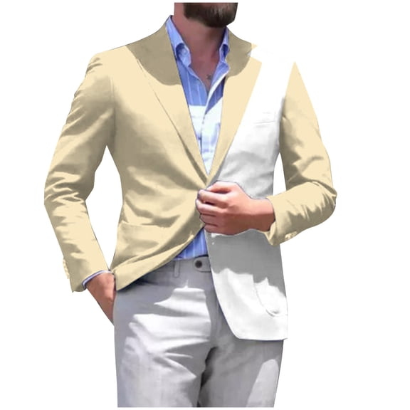guisaled Mens Sport Coat Casual Blazer Patchwork Colors Block One Button Notched Lapel Business Suit Jackets Wedding Party Dressy Jacket