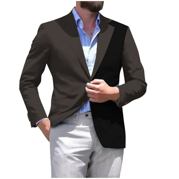 guisaled Mens Sport Coat Casual Blazer Patchwork Colors Block One Button Notched Lapel Business Suit Jackets Wedding Party Dressy Jacket
