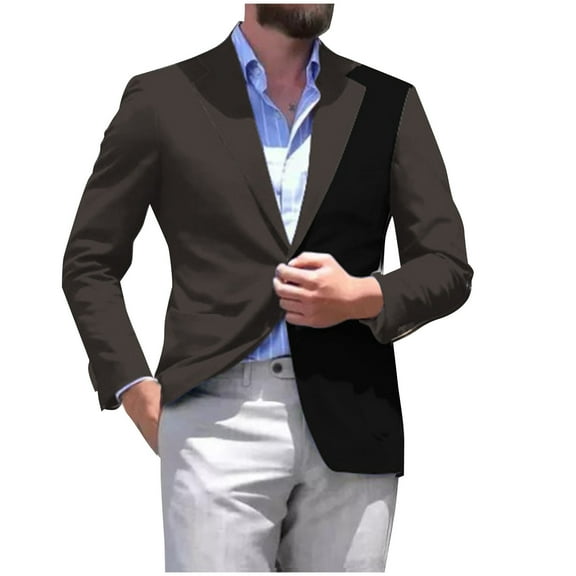 guisaled Mens Sport Coat Casual Blazer Patchwork Colors Block One Button Notched Lapel Business Suit Jackets Wedding Party Dressy Jacket