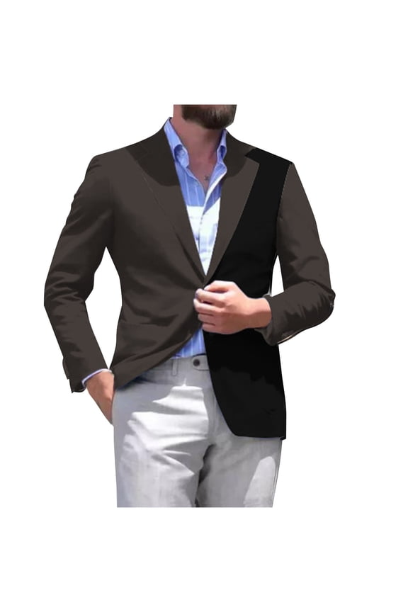 Mens Sport Coat Casual Blazer Patchwork Colors Block One Button Notched Lapel Business Suit Jackets Wedding Party Dressy Jacket