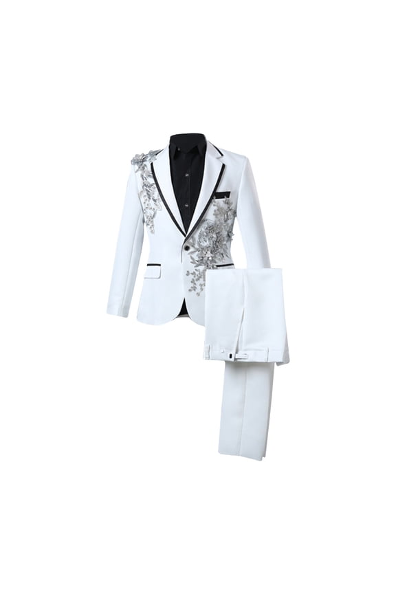 Mens Suits Wedding Sequins Slim Fit 2 Piece Blazer Jackets and Pants Suits Button Notch Lapel Fashion Floral Tuxedo Suits