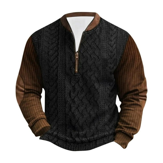 guisaled Mens Sweatshirt Vintage Ethnic Knit Print Half Zip Sweatshirts Long Sleeve Crewneck Fall Winter Casual Pullover Tops 2025