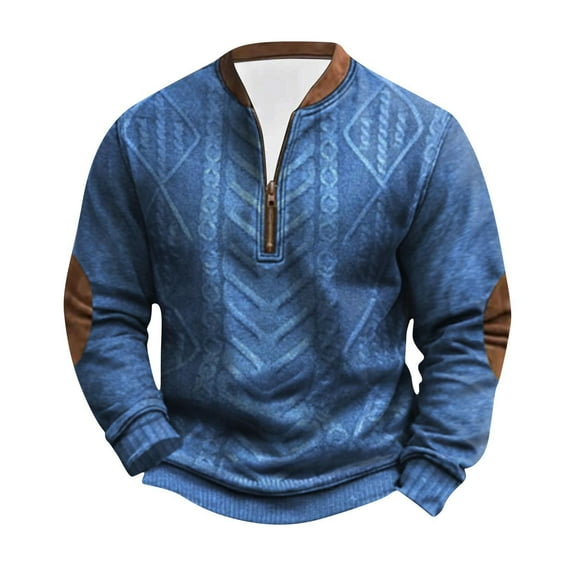 guisaled Mens Sweatshirt Vintage Ethnic Knit Print Half Zip Sweatshirts Long Sleeve Crewneck Fall Winter Casual Pullover Tops 2025