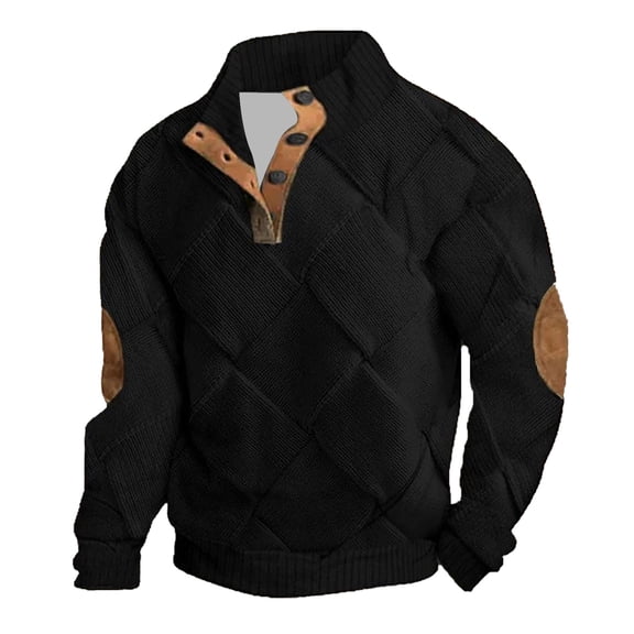 guisaled Mens Sweatshirts Knit Print 1/4 Button Up Long Sleeve Stand Collar Sweatshirt Henley Neck Loose Fit Fall Casual Tops