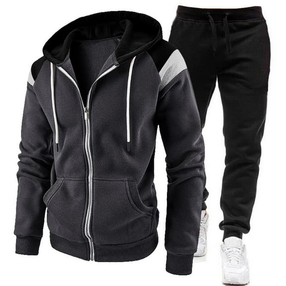guisaled Mens Sweatsuit 2 Pieces Set Casual Jogging Athletic Hooded Tracksuits Long Sleeve Full Zip Color Blocks Workout Sportwear Outfit