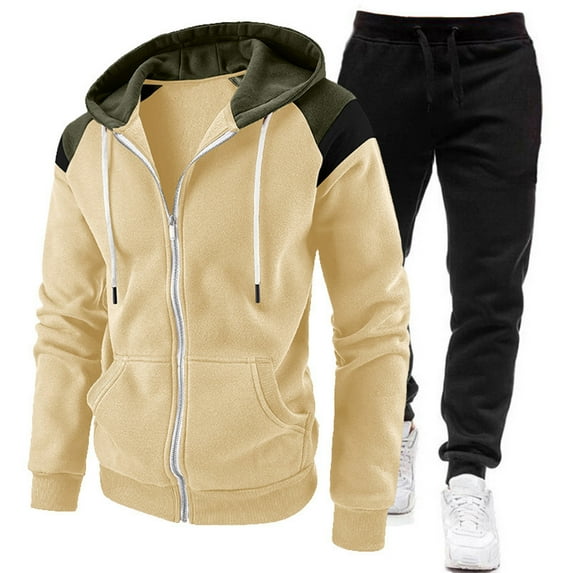 guisaled Mens Sweatsuit 2 Pieces Set Casual Jogging Athletic Hooded Tracksuits Long Sleeve Full Zip Color Blocks Workout Sportwear Outfit