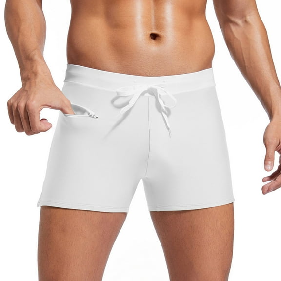 guisaled Mens Swim Jammers Square Leg Quick Dry Swim Trunks Drawstring Waisted Athletic Training Compression Swim Briefs Clothing