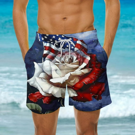 guisaled Mens Swim Shorts American Flag Swimming Trunks for Men Quick Dry Elastic Waisted Swim Shorts Lightweight Vacation Holiday Board Shorts