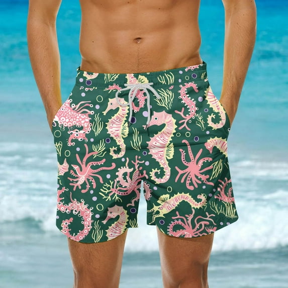 guisaled Mens Swim Suit Mens Big and Tall Swim Trunks Hawaiian Printed Vacation Holiday Board Shorts Quick Dry Elastic Waisted Beach Swimming Buttoms