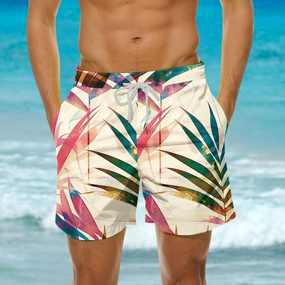 guisaled Mens Swimsuit Men' Swim Trunks 7 Inch Summer Hawaiian Swim Shorts Bathing Suit Quick Dry Elastic Waist Beach Shorts With Pockets